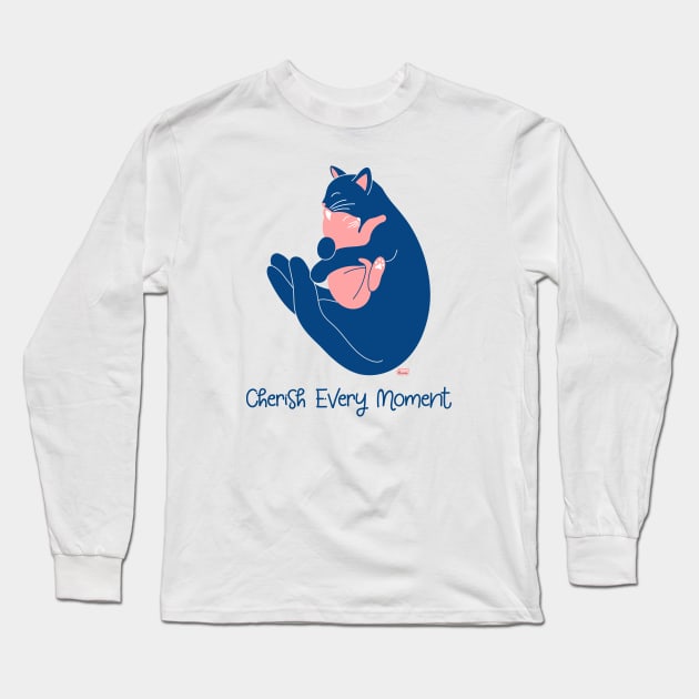 Cherish Every Moment | Cat Love (White) Long Sleeve T-Shirt by Joabit Draws